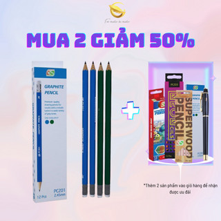 Bút chì chuốt gỗ có tẩy gs pc201 - 2b | gỗ bạch dương siêu nhẹ | chì 2b ruột cứng