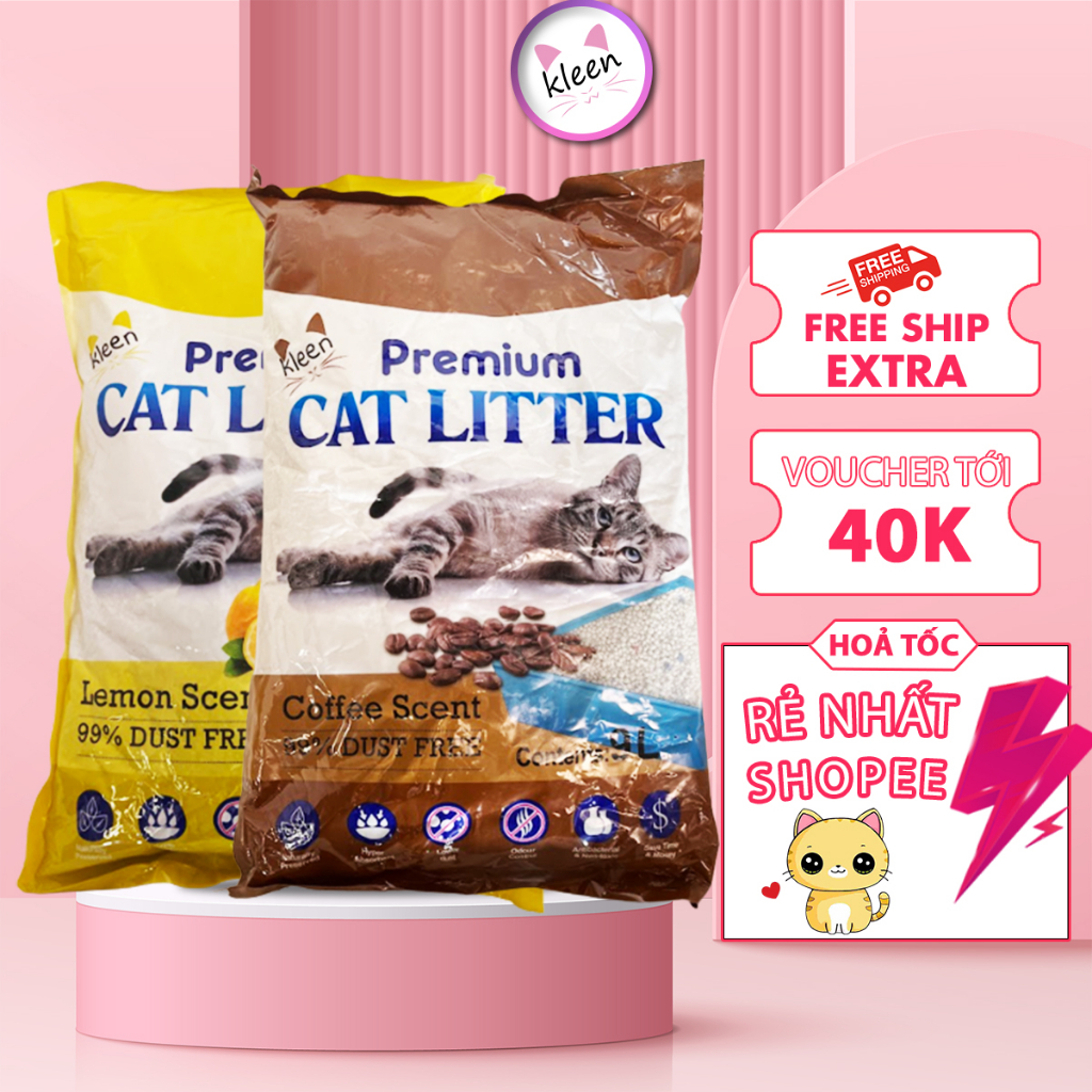 Combo 2 túi Cát Vệ Sinh Cho Mèo 9l - 4kg Premium Cat Litter Kleen, Cát Mèo Vệ Sinh Tiện Lợi Siêu Thấm Hút - CM02