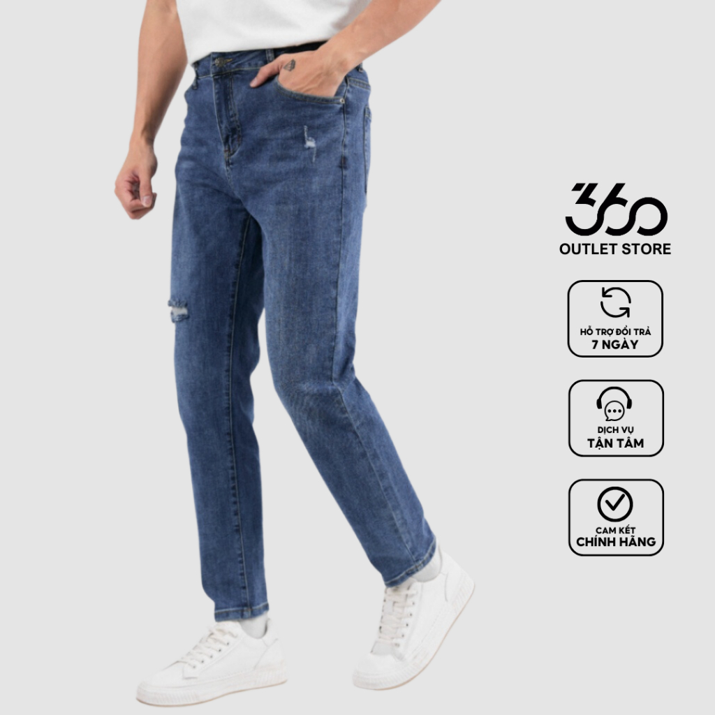 Quần Jean Nam Rách Màu Xanh Navy Form Slim Trẻ Trung Thương Hiệu - QJDTK402