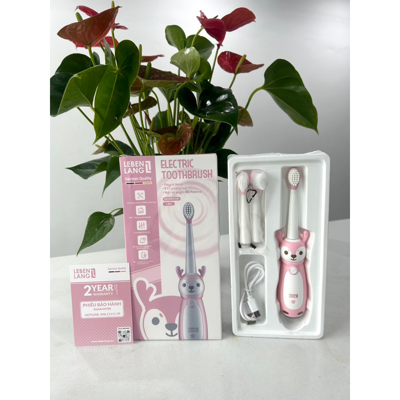 Bàn chải điện cho bé lebenlang LBL3021, 2 đầu bàn chải thay thế, Hàng chính hãng