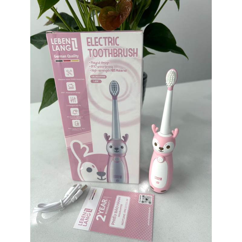 Bàn chải điện cho bé lebenlang LBL3021, 2 đầu bàn chải thay thế, Hàng chính hãng
