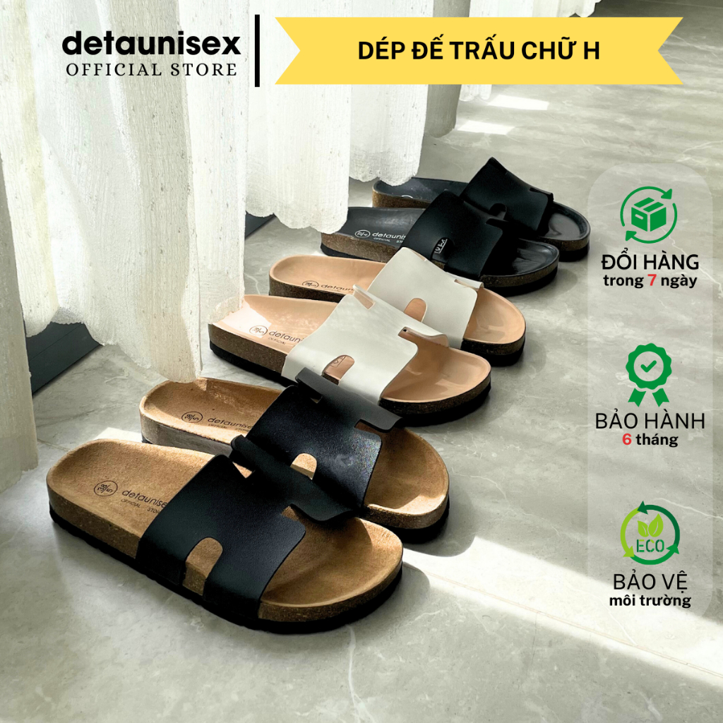 Giày dép đế trấu chữ H nam nữ Detaunisex thời trang Birken cực xinh - thấm hút mồ hôi chân - DETA14