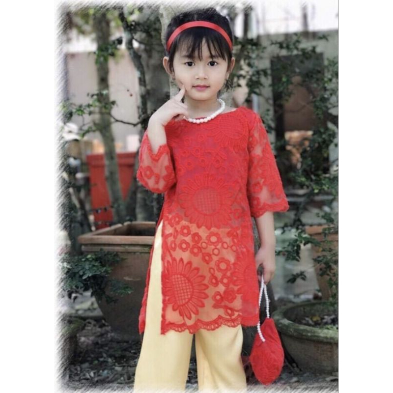 Áo dài bé gái còn đỏ size 8_11kg