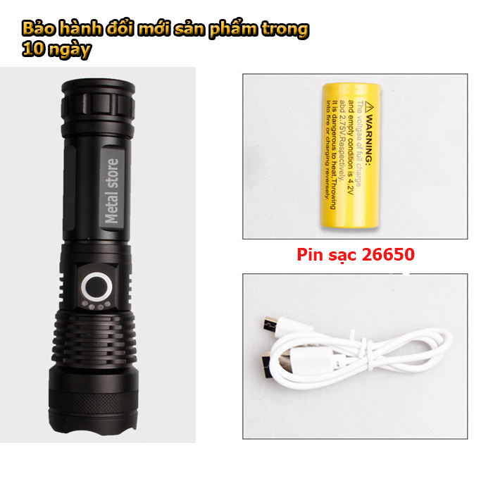 Đèn pin rp6000 siêu sáng XHP50 METAL STORE đèn pin mini
