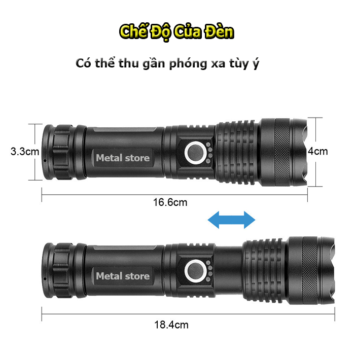 Đèn pin rp6000 siêu sáng XHP50 METAL STORE đèn pin mini