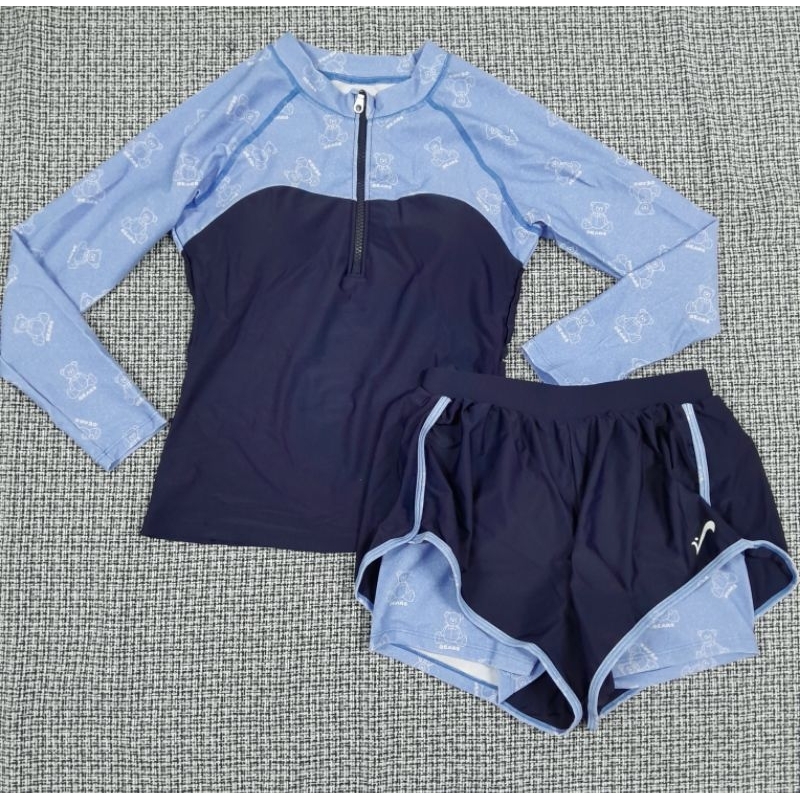 Đồ bơi nữ áo tay dài quần ngắn YY1702 YUKE kín đáo  phong cách thể thao, có mút, và lót áo bên trong