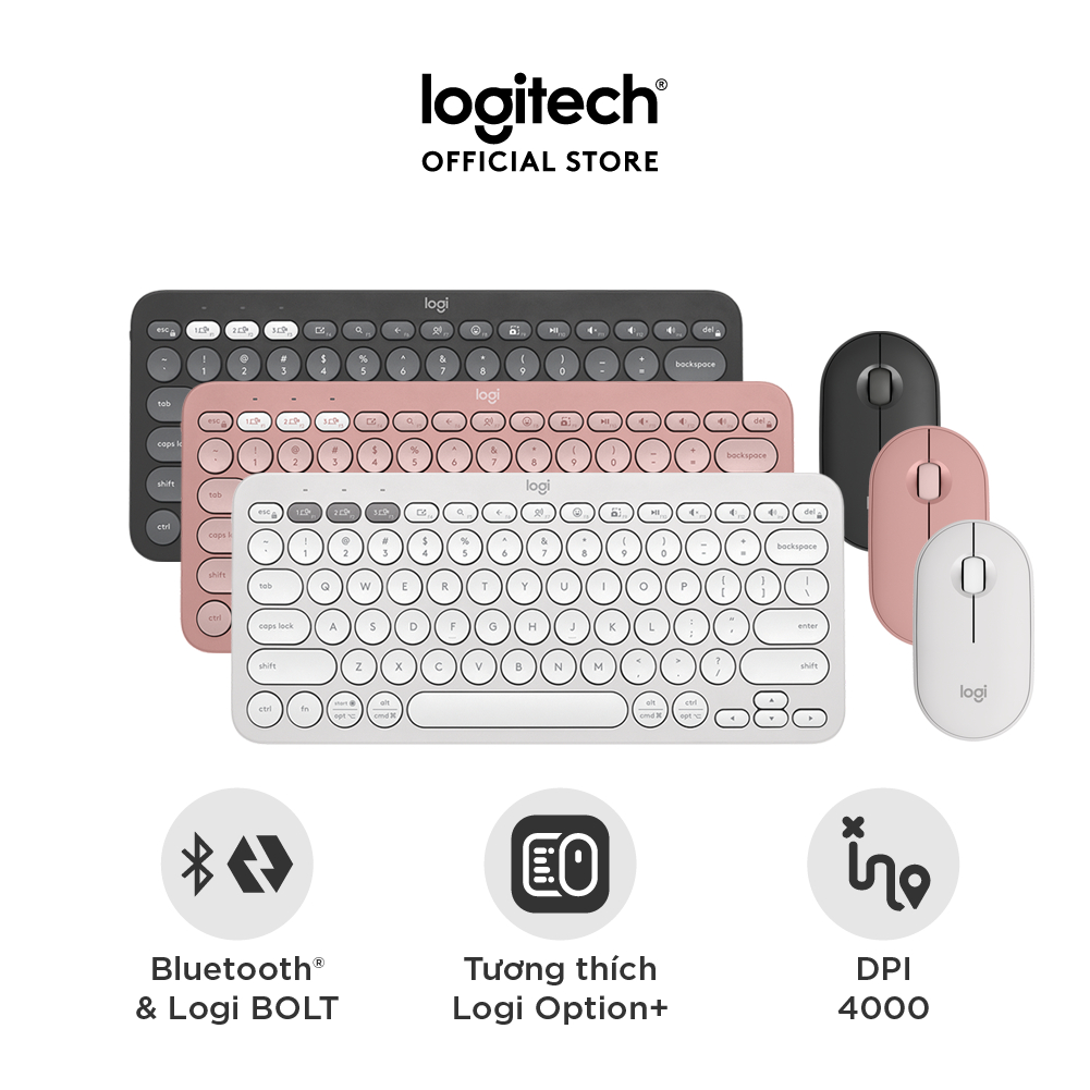 Logitech Pebble 2 - Bàn phím Bluetooth Logitech K380s và chuột Logitech M350s - Yên tĩnh, Di động, Easy-Switch