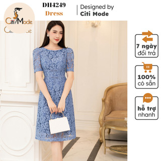 Đầm công sở CITI MODE FASHION thiết kế dáng A ren xanh cổ thuyền eo cách điệu DH4249