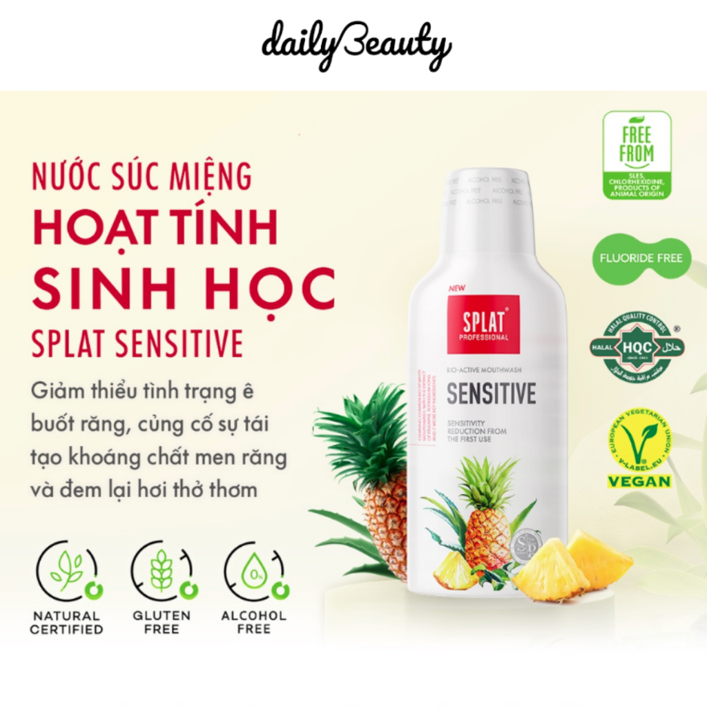 Nước Súc Miệng Chiết Xuất Dứa SPLAT Sensitive Professional Giảm Ê Buốt Răng Hơi Thở Thơm Mát 275ml