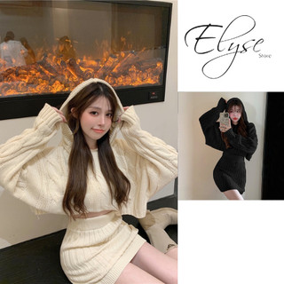 Set váy len nữ 2 chi tiết áo hoodie croptop kèm chân váy len cạp cao vặn thừng dày đẹp cá tính sexy trẻ trung