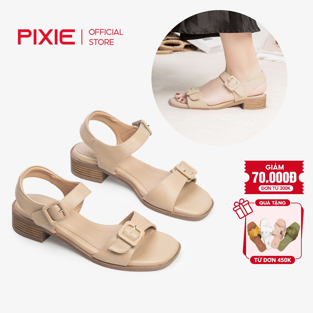 Giày Sandal Cao Gót 3cm Quai Phối Khóa H164 Pixie