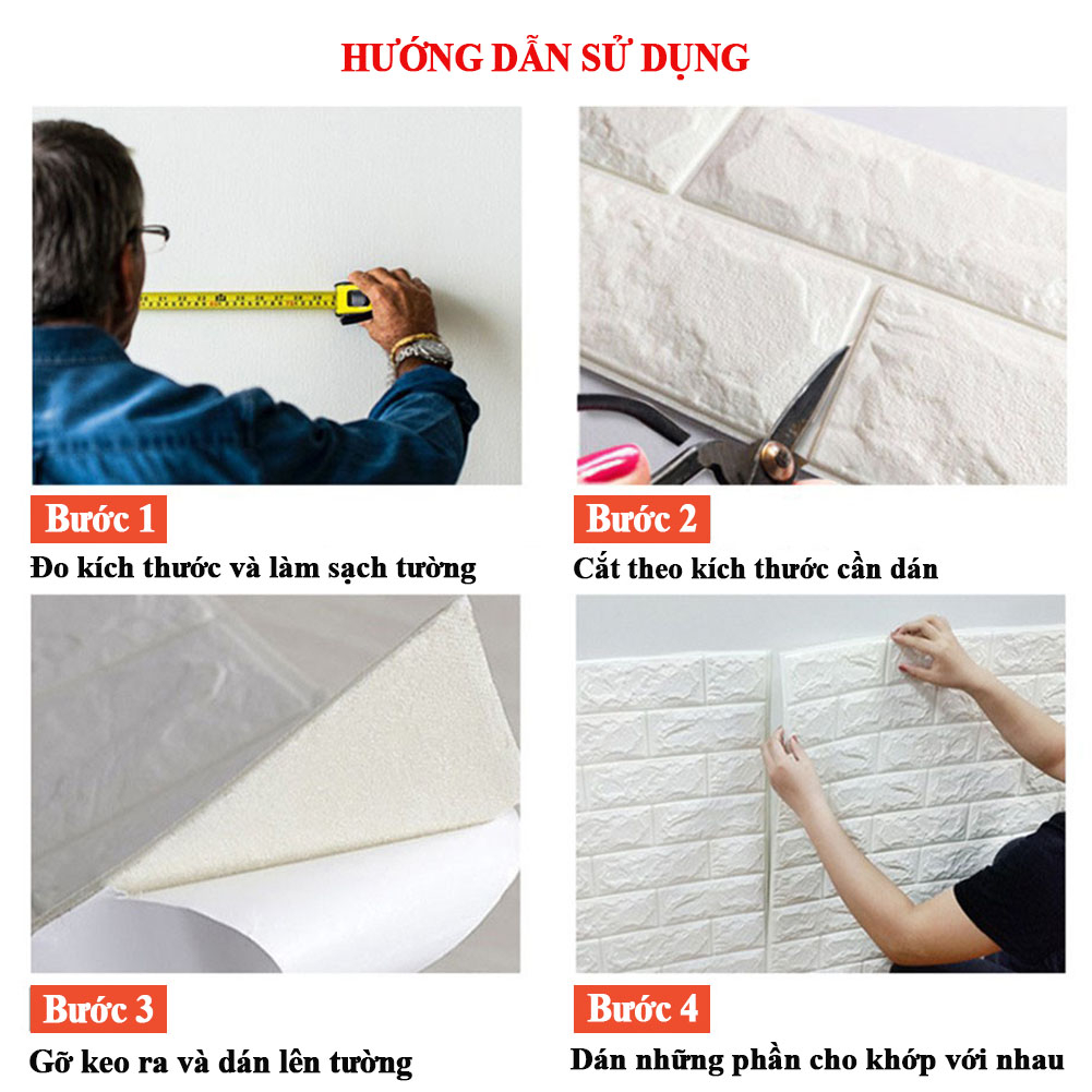 - Xốp Dán Tường 3D Giả Gạch kích cỡ 70x77cm, Có Keo Sẵn, Chống Thấm Nước, Chống Ẩm