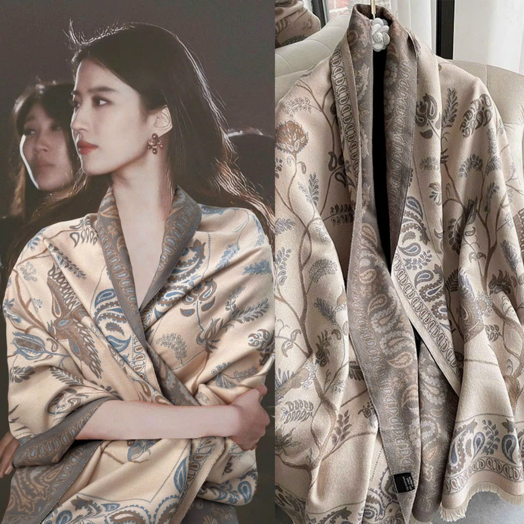 Khăn Cashmere Dệt Sợi Kích Thước 185cm x 65cm Thời Trang Sang Chảnh Cho Các Quý Cô, Khăn Choàng Lưu Diệc Phi