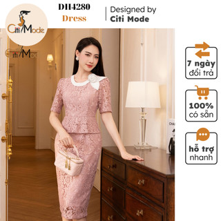 Đầm công sở CITI MODE FASHION thiết kế dáng ôm peplum ren hồng cổ đính hoa DH4280