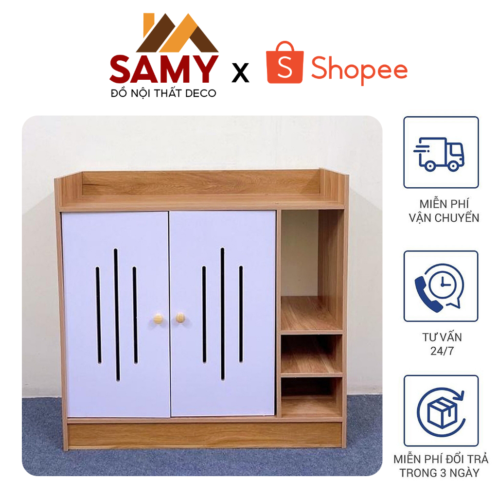 Tủ Giày Gỗ Nâu Cánh Trắng Thông Minh 2 Cánh Có Kệ 3 Tầng Đa Năng, Trang Trí Nội Thất Cao Cấp Phong Cách Nordic