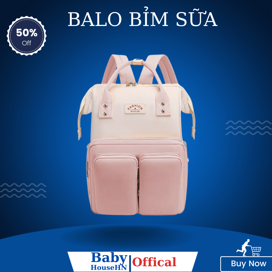 Balo bỉm sữa Fashion, Mummy Bag mix 2 màu đựng đồ cho mẹ và bé, chống thấm nước, miệng rộng, kích thước 26x38x16cm