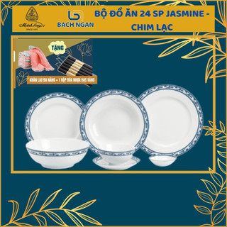Bộ chén dĩa sứ Minh Long 24 sản phẩm JASMINE Chim Lạc dùng cho gia đình, sứ đẹp cao cấp dùng đãi khách, tặng quà tết