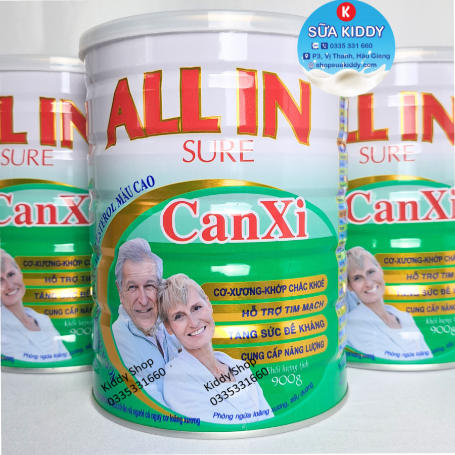 Combo 2 lon sữa canxi ALL IN SURE CANXI 900g giúp phòng ngừa tim mạch và cholesterol máu cao