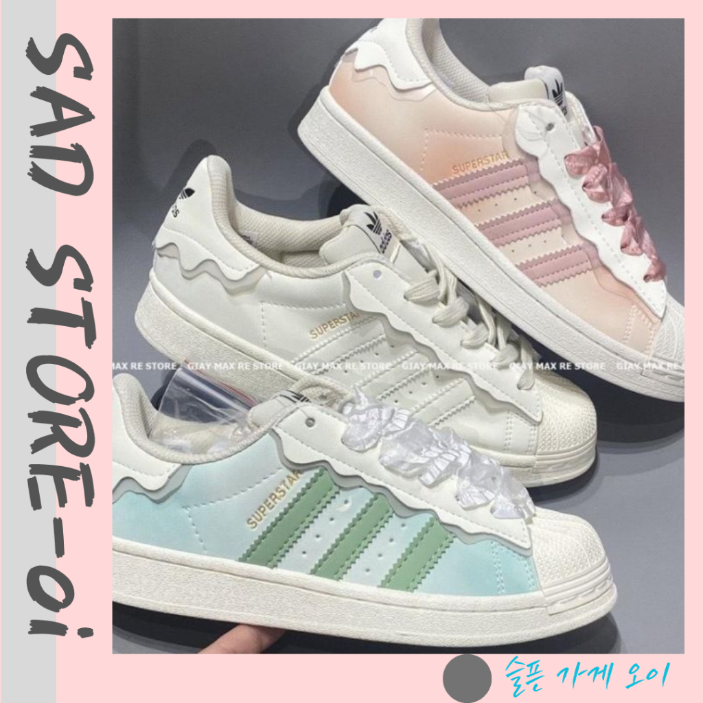 Giày Adidas_Sò Nam Nữ, Giày DAS Superstar Mũi Sò Bản Mới Full 3 Màu Hồng Kem Xanh Full Box Bill Hàng Đẹp