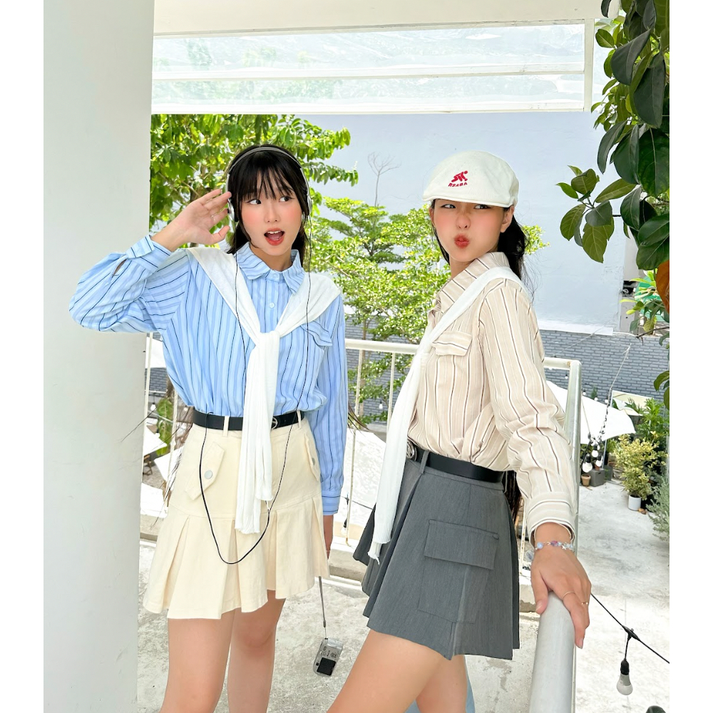 LYRA Set áo sơ mi kẻ sọc kèm vạt len mỏng tháo rời phong cách trẻ trung, Hàn Quốc -  CSYSE0069