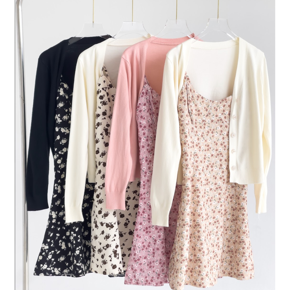 LYRA Set váy hai dây hoa kèm áo cadigan dài tay mỏng nữ tính phong cách trẻ trung, nhẹ nhàng - CSYSE0075