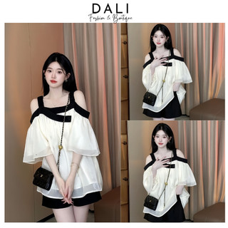 Set Áo 2 Dây Trễ Vai Voan Tơ Bánh Bèo + Quần Phồng Chất Liệu Tafta, Set Thiết kế Sang Chảnh