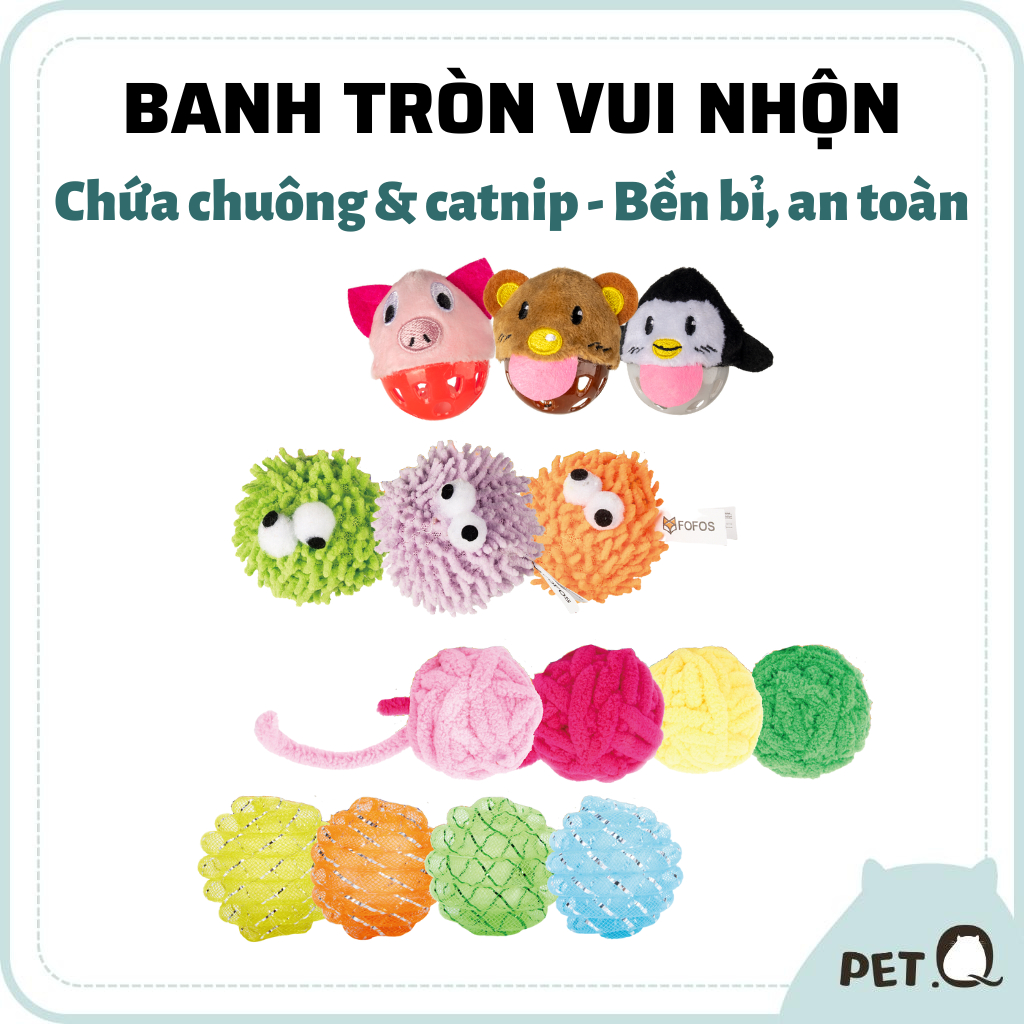 Bóng đồ chơi cho mèo FOFOS, Đồ chơi Banh tròn cho mèo, Chứa catnip, Chuông leng keng, Tạo hình đáng yêu, An toàn, Bền bỉ