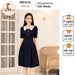 Đầm công sở CITI MODE FASHION thiết kế dáng xoè đen phối ren cổ DH4256