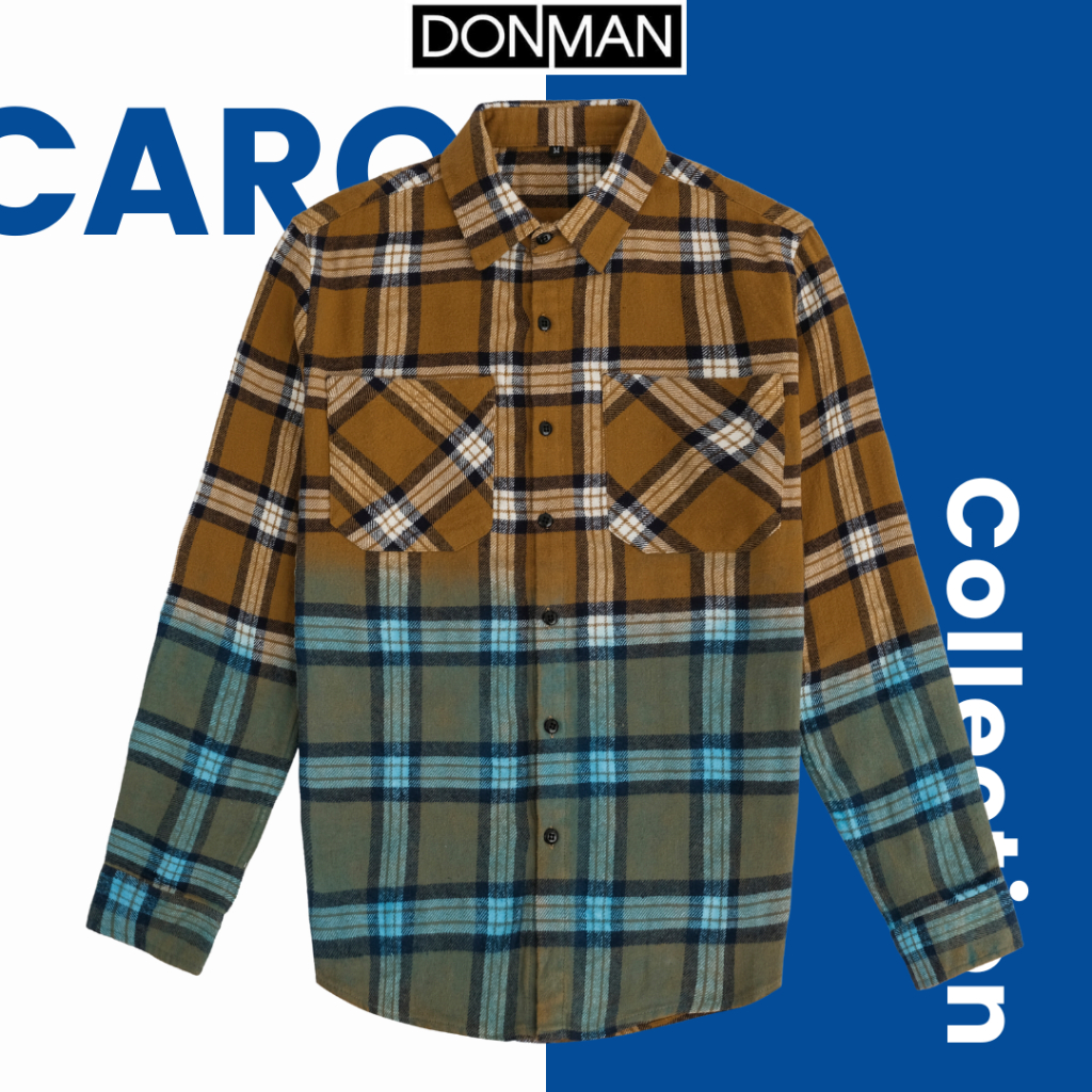 Áo Sơmi caro DONMAN phối màu độc đáo, vải flannel chất cotton thấm hút mồ hôi, có 2 túi thời trang tiện lợi SM01