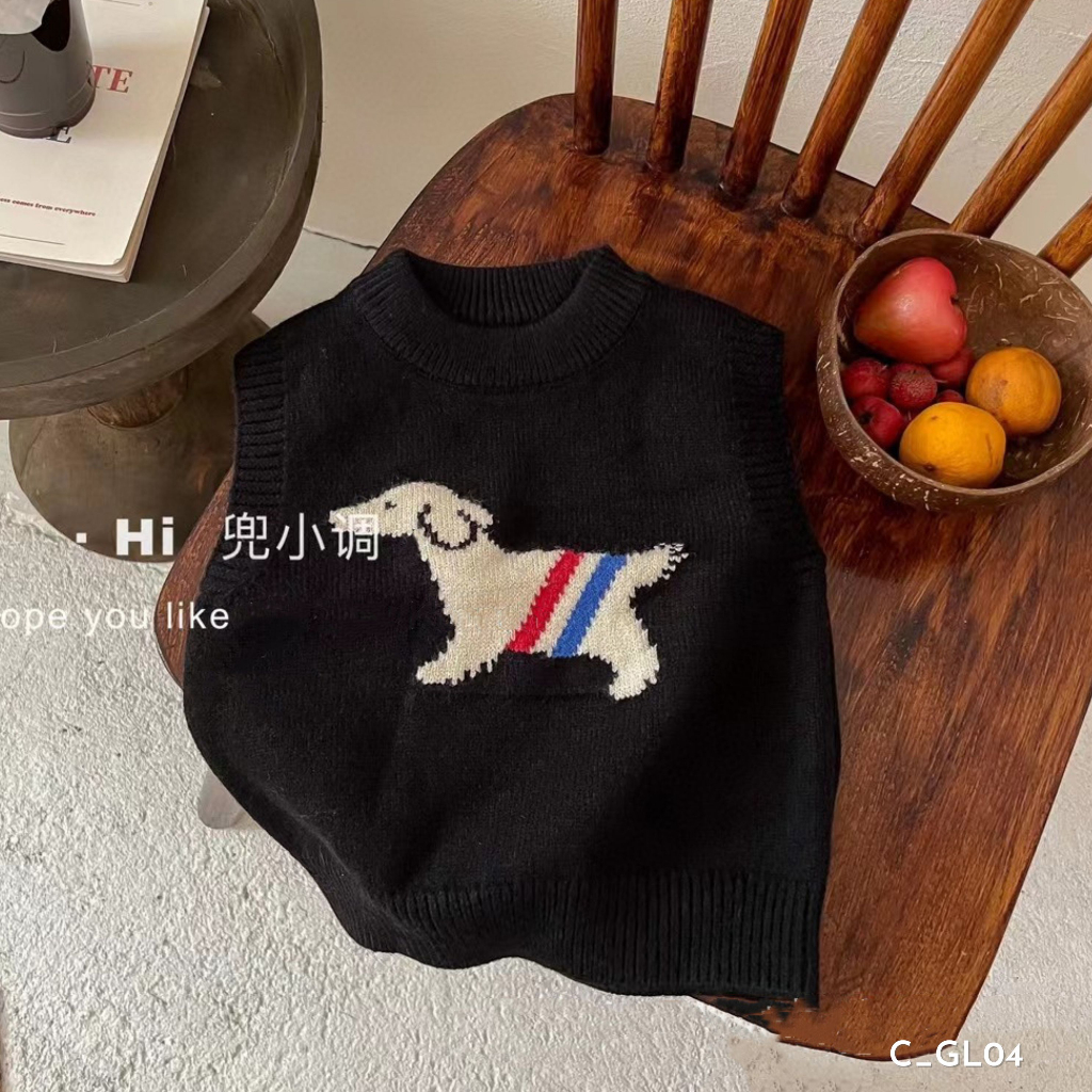 Áo gile len hình chú chó bé trai, áo gile len cho bé EMBES KIDS từ 11kg - 28kg