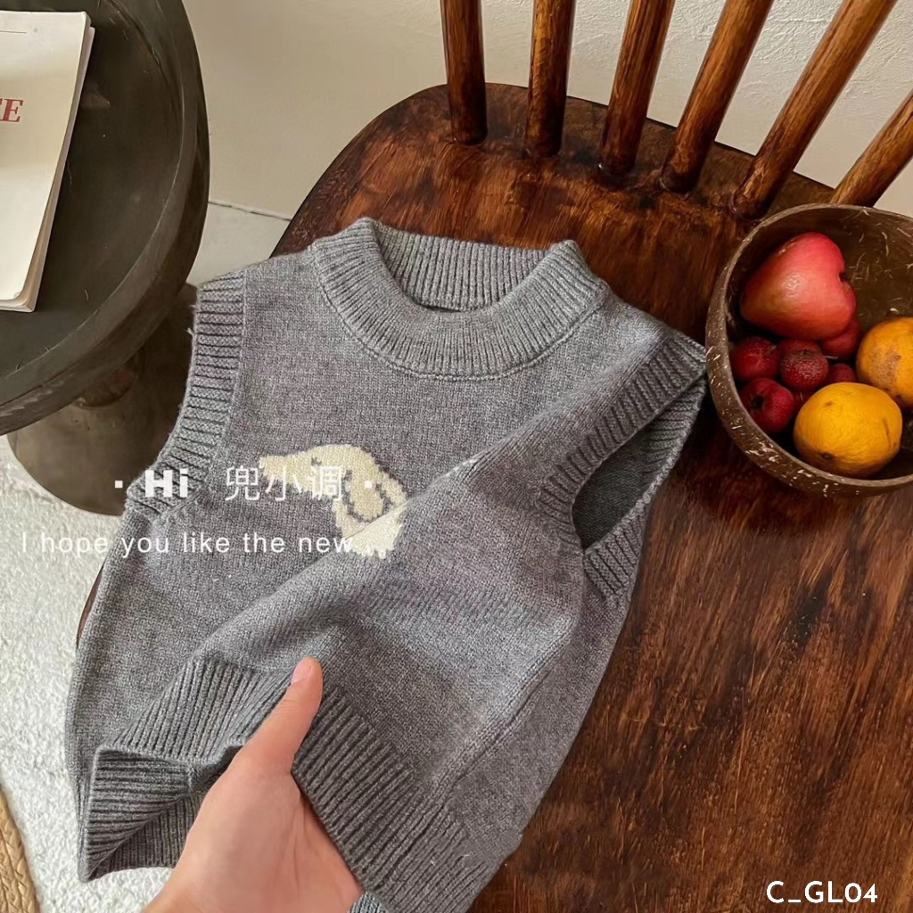 Áo gile len hình chú chó bé trai, áo gile len cho bé EMBES KIDS từ 11kg - 28kg