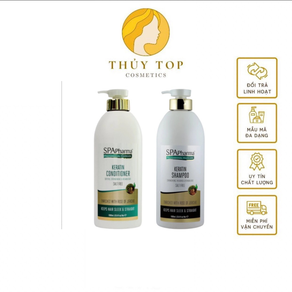 Bộ Gội, xả Spa Pharma Keratin Trắng kích thích mọc tóc,phục hồi hư tổn,giảm gãy rụng 1000mlX2