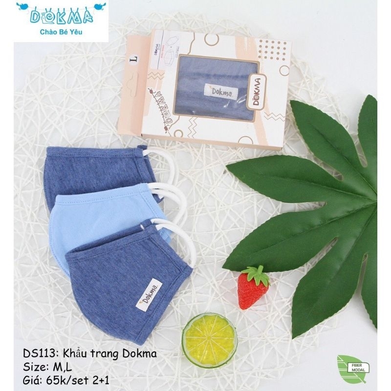 Dokma - Set 3 khẩu trang vài cotton mềm mát cho bé trai, bé gái từ sơ sinh đến 5 tuổi