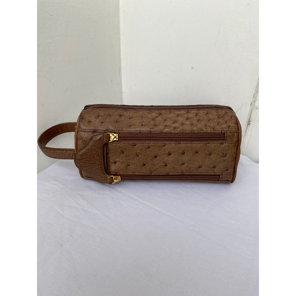 Túi Da Đà Điểu Clutch Màu Nâu
