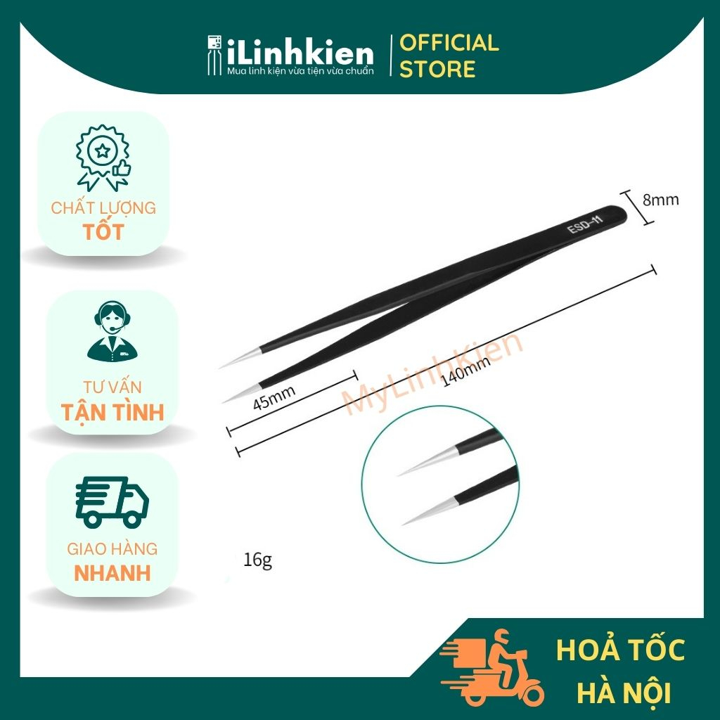 Nhíp gắp linh kiện cong, thẳng ESD-15 ESD-11 bằng thép không gỉ chất lượng tốt.