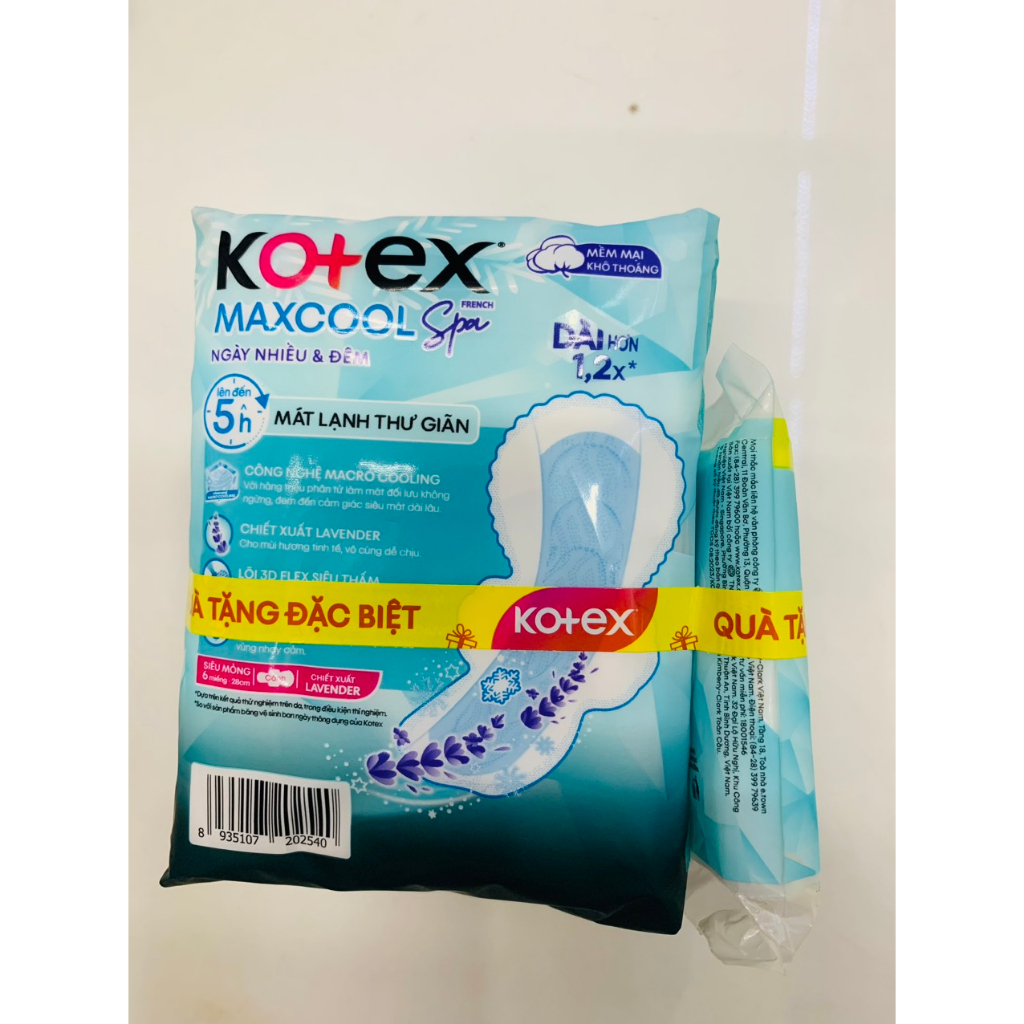 Băng vệ sinh ngày nhiều & đêm Kotex Maxcool French Spa 6 miếng 28cm