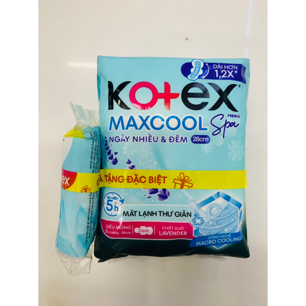 Băng vệ sinh ngày nhiều & đêm Kotex Maxcool French Spa 6 miếng 28cm