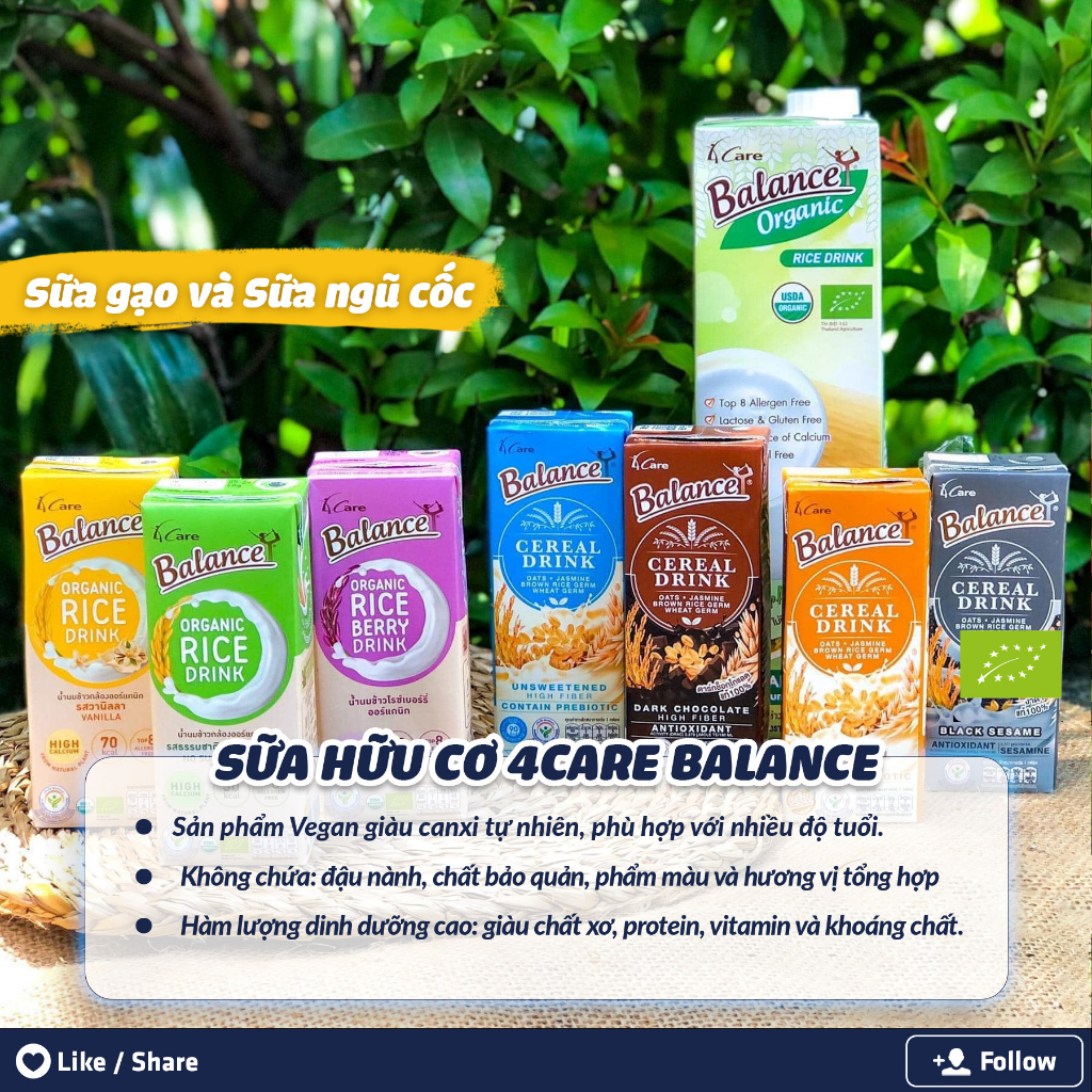 Sữa gạo hữu cơ Thái Lan 4Care Balance organic 180ml