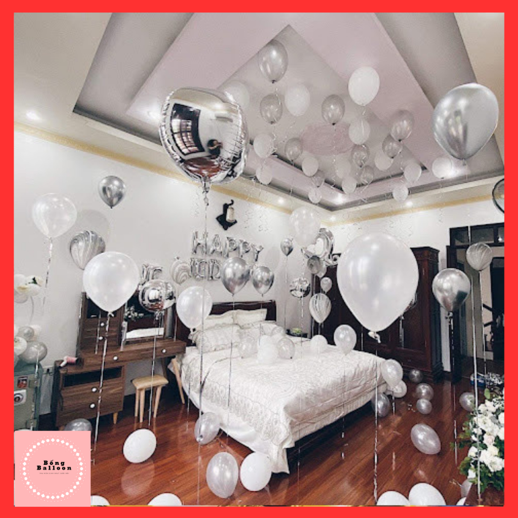 Set bóng bay trang trí phòng cưới màu bạc c96 của Bống Balloon shop 🎈Tặng cánh hoa hồng