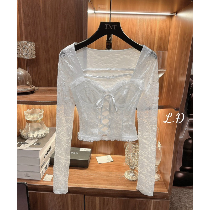 Áo ren cup ngực đan dây duy băng siêu chảnh