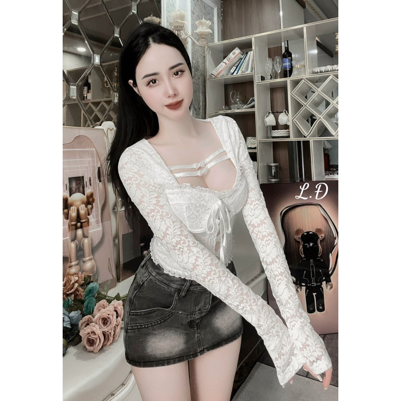 Áo ren cup ngực đan dây duy băng siêu chảnh