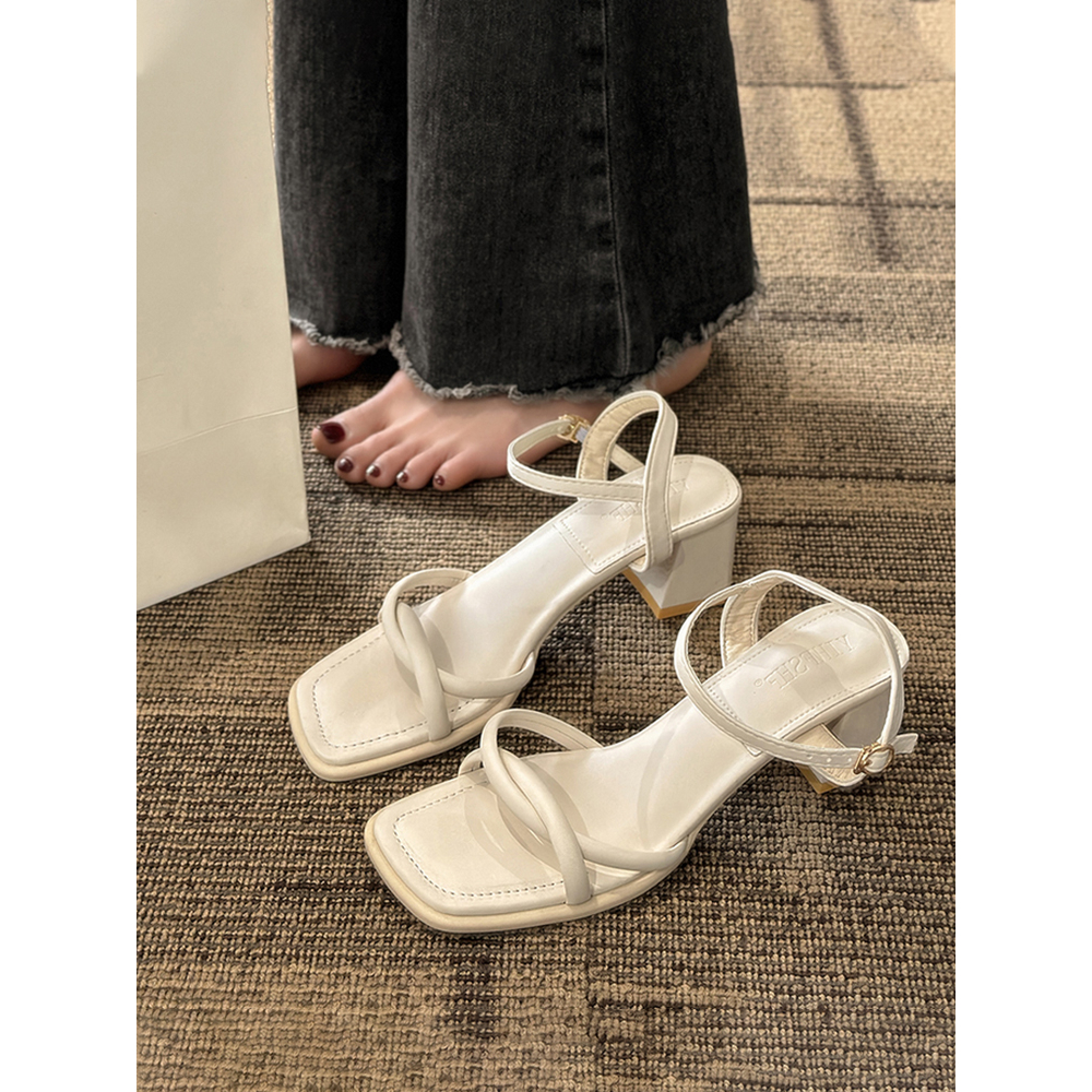 Sandal cao gót đế vuông 5P, Giày cao gót quai vắt chéo chuẩn size mã TD33