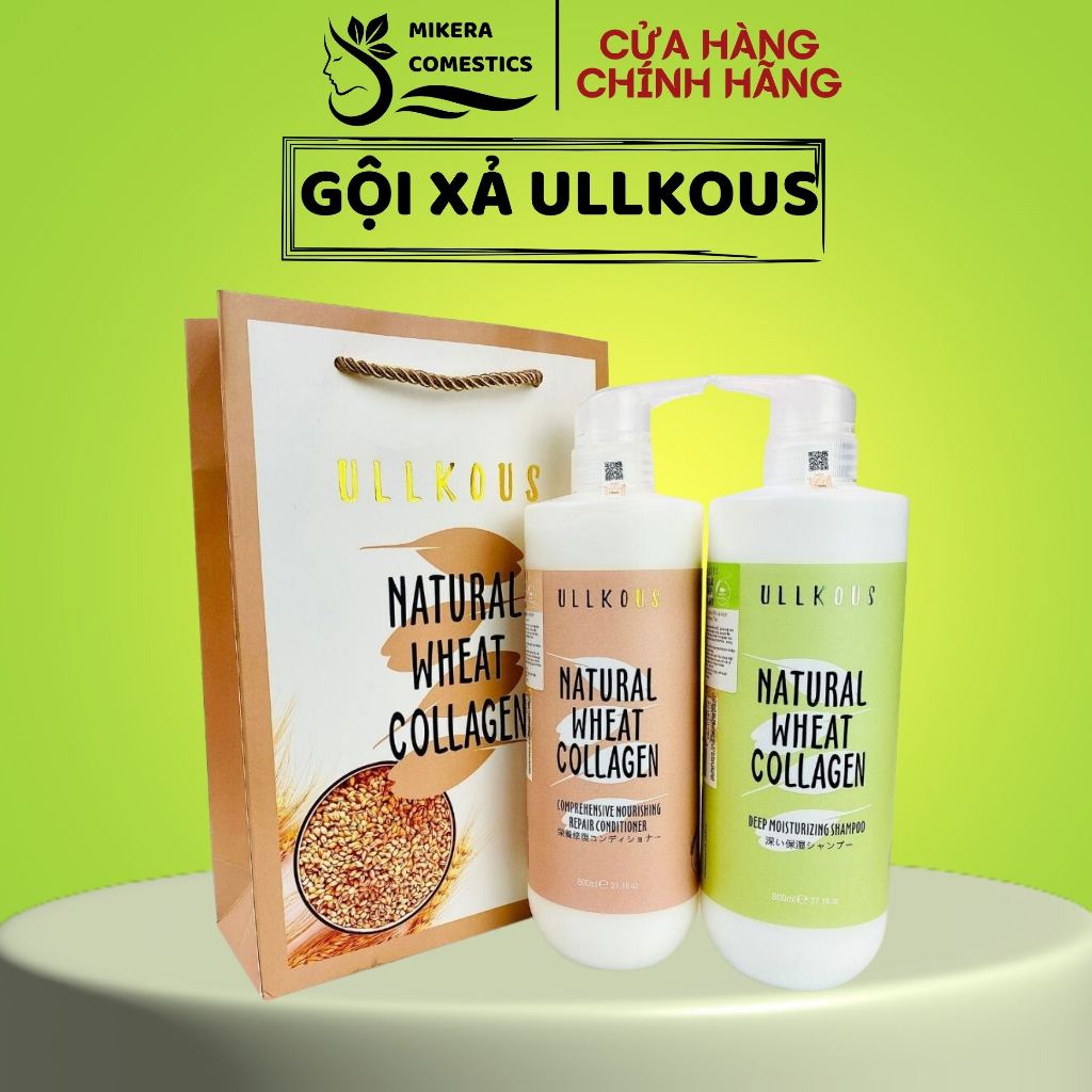 CẶP GỘI XẢ COLLAGEN LÚA MẠCH ULLKOUS 800ML DẦU GỘI THIÊN NHIÊN NGĂN RỤNG TÓC
