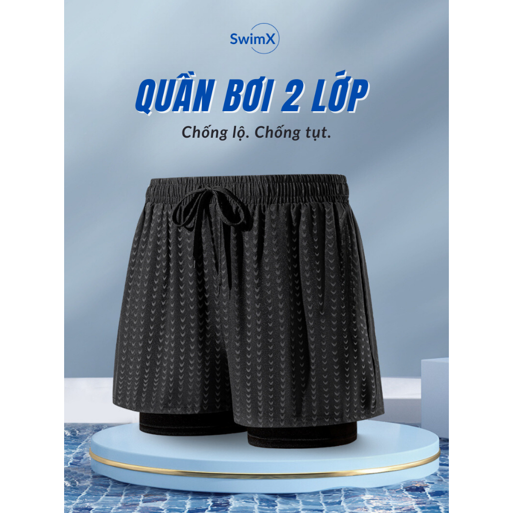 Quần đùi nam SwimX 2 lớp chống thấm nước, quần bơi thể thao thoáng khí, quần gym, chơi tennis, bóng rổ, chạy bộ YUKE