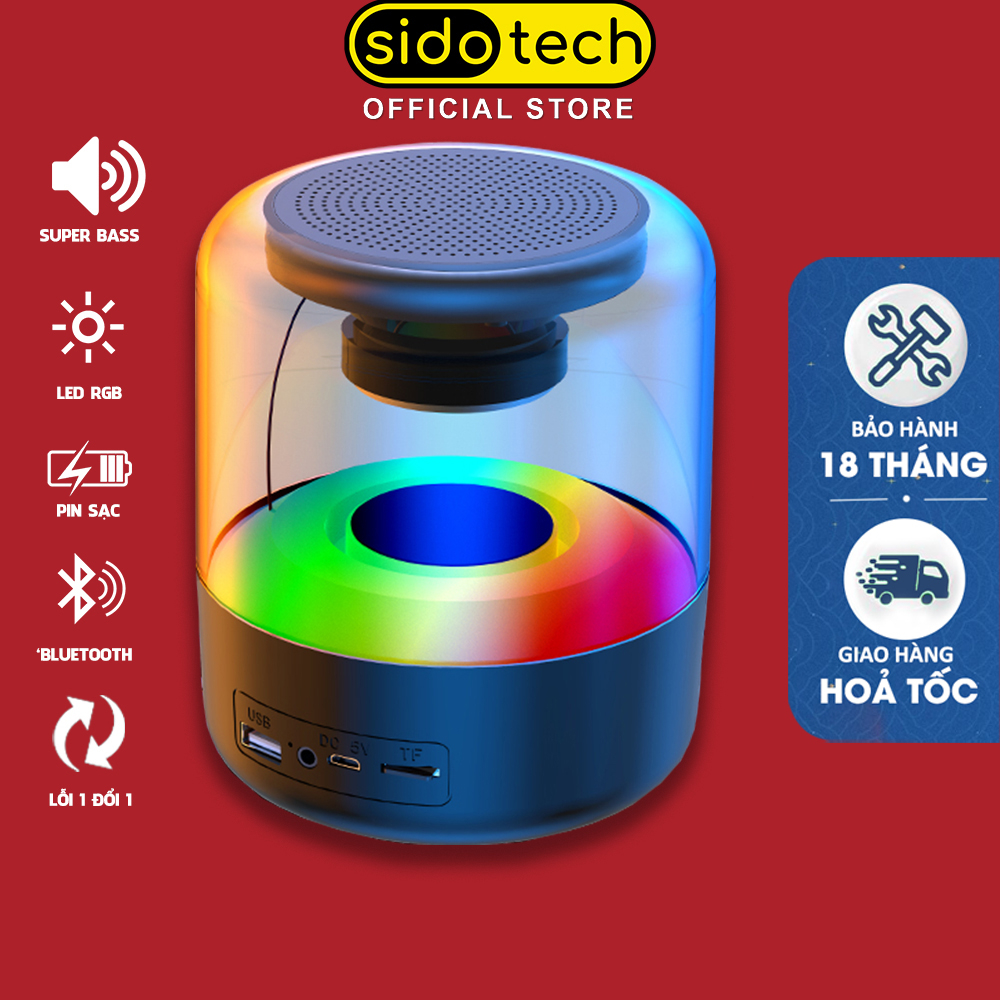 Loa bluetooth không dây SIDOTECH 308 mini bass mạnh âm thanh vòm 360 độ có LED RGB cho điện thoại máy tính laptop để bàn