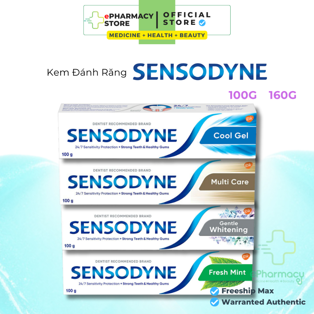 Kem đánh răng Sensodyne trắng răng, bảo vệ toàn diện, bạc hà thơm mát, giảm ê buốt răng