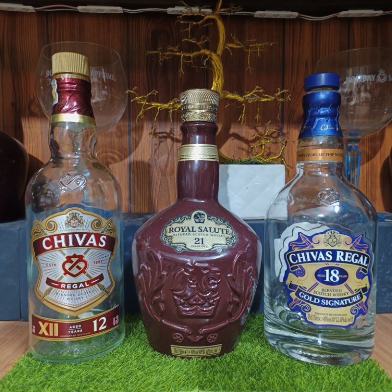 Combo 3 vỏ chai rượu ngoại Chivas, Hennessy, Hibiki,...700ml Decor hàng đẹp chính hãng Xuất xứ Scotland decor siêu đẹp