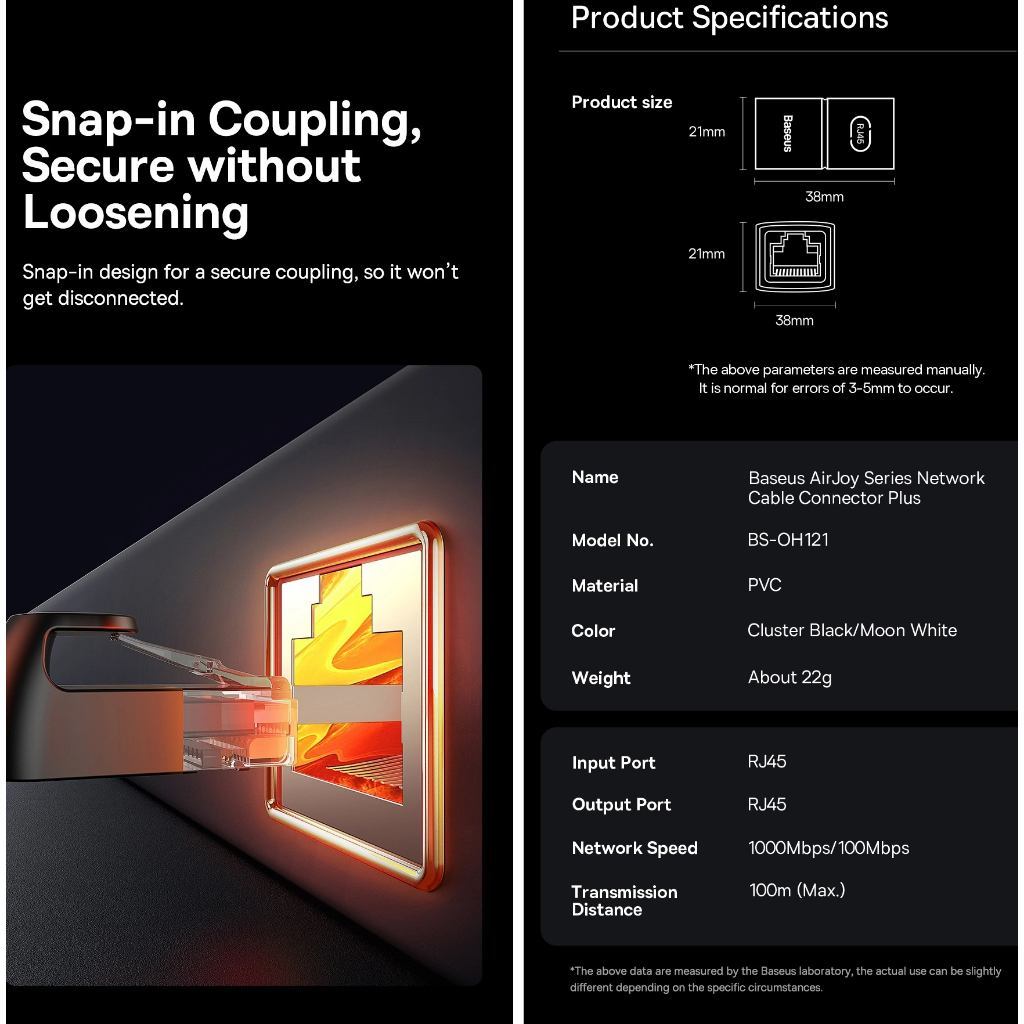 Đầu nối dài cáp mạng RJ45 CAT7 CAT6 CAT5 1000MB/s 100MB/s)  BASEUS AIRJOY BS-OH120