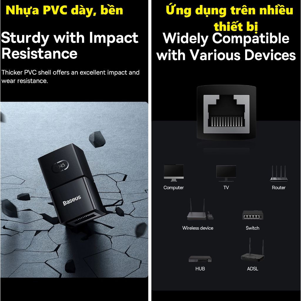 Đầu nối dài cáp mạng RJ45 CAT7 CAT6 CAT5 1000MB/s 100MB/s)  BASEUS AIRJOY BS-OH120