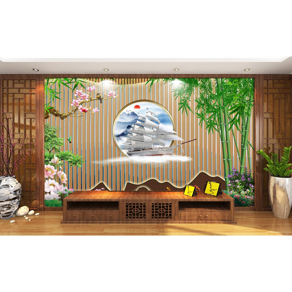 Tranh lụa 3D Lam Sóng Dán Tường